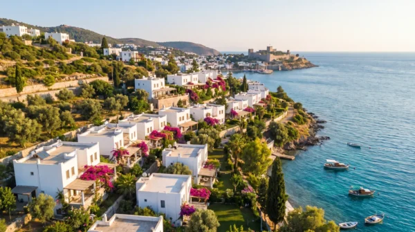 Bodrum yarımadasında beyaz evler ve koy manzarası — Bodrumda yaşamak için en iyi bölgeler
