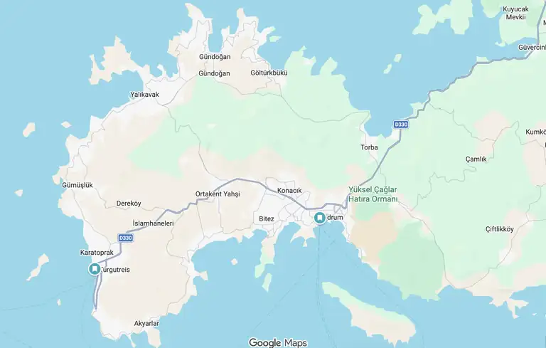 Bodrum ilçeleri ve mahalleleri haritası